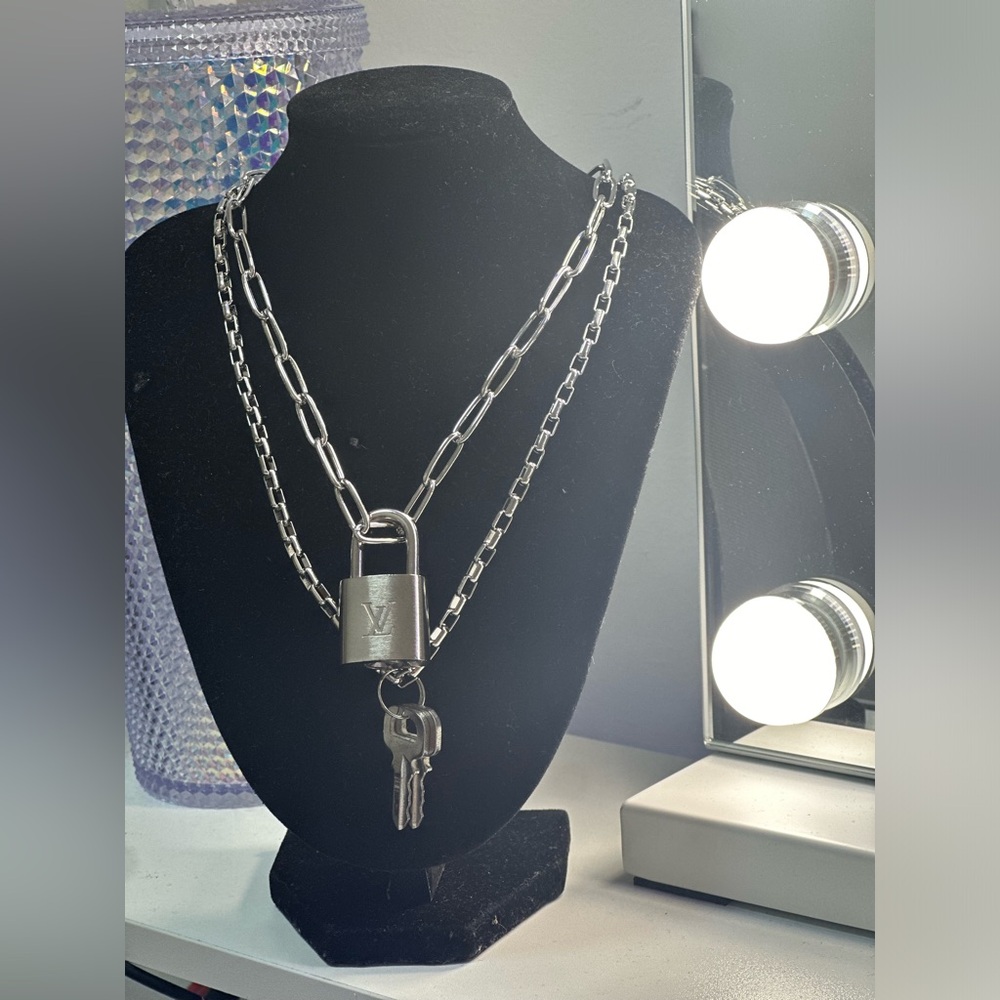 Authentic silver lock and key on chain